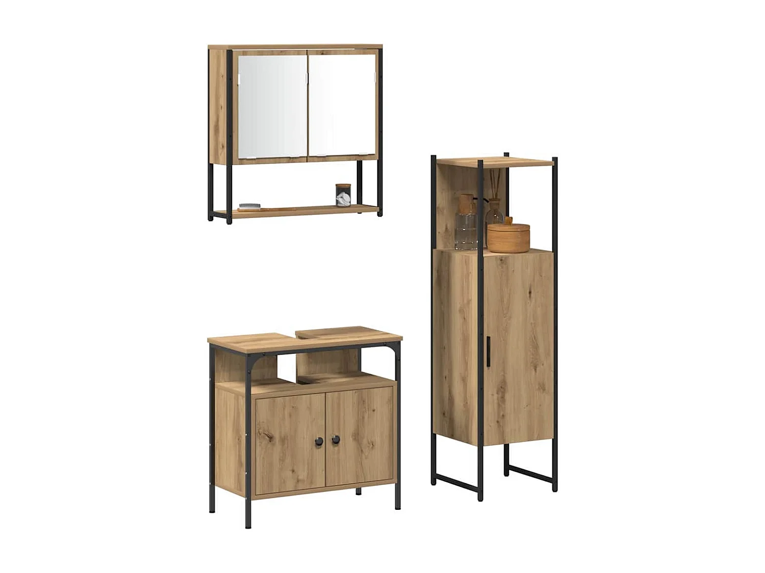 Ensemble de mobilier de salle de bain avec porte 3 pcs Marron