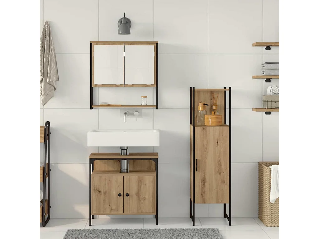 Ensemble de mobilier de salle de bain avec porte 3 pcs Marron