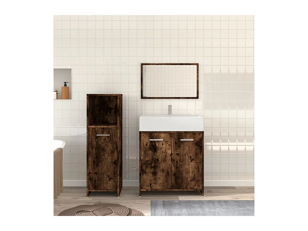 Ensemble de meubles de salle de bain 3 pcs Chêne fumé