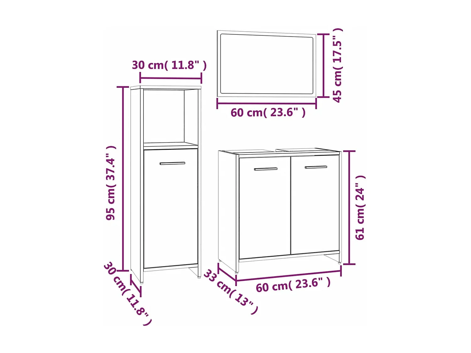 Ensemble de meubles de salle de bain 3 pcs Chêne fumé