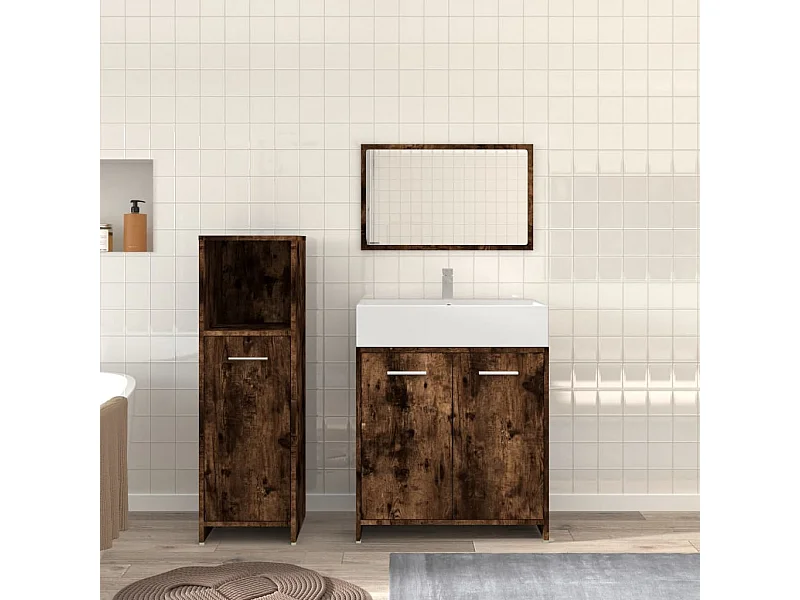 Ensemble de meubles de salle de bain 3 pcs Chêne fumé