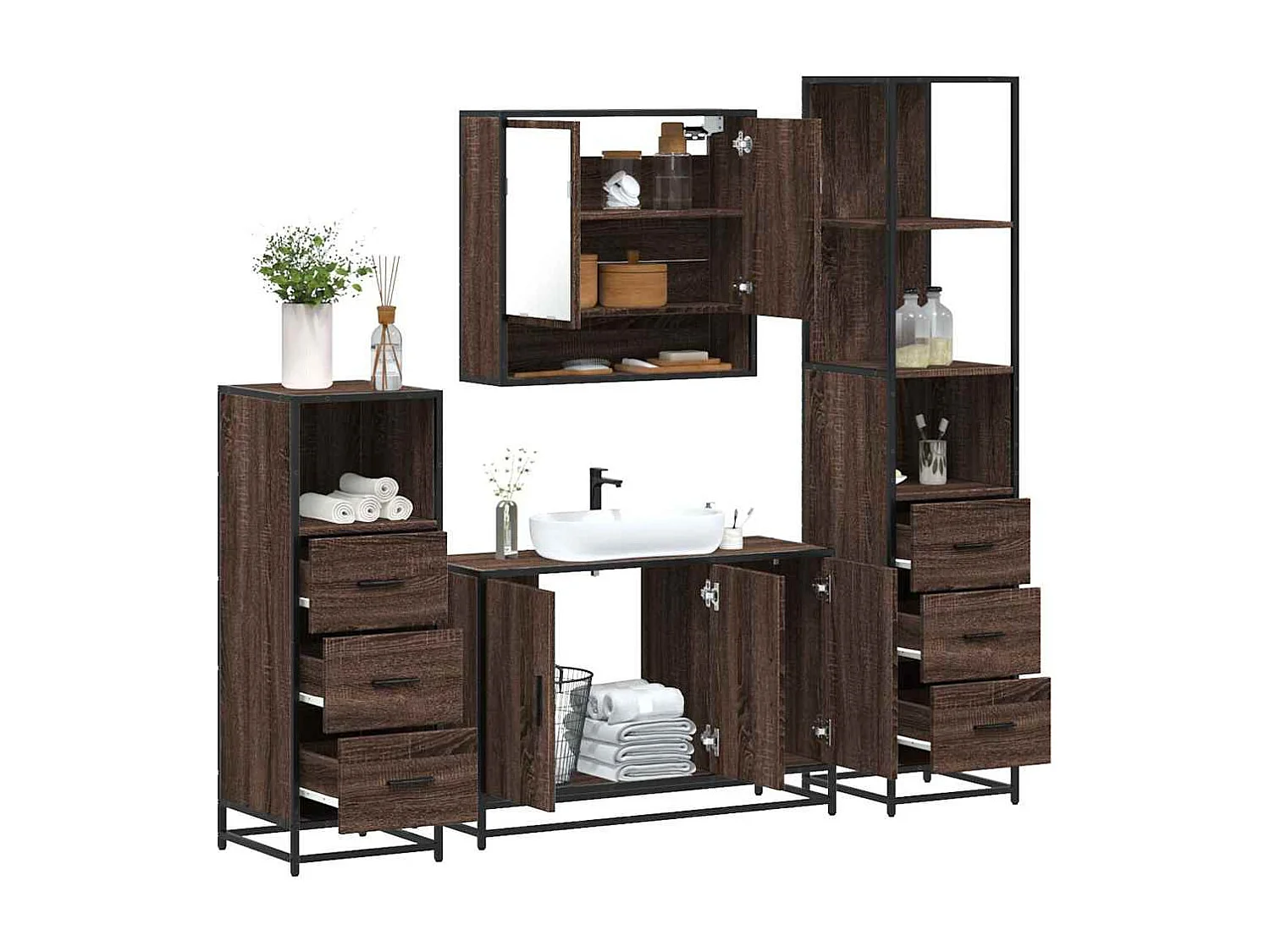 Ensemble de meubles de salle de bain 4 pcs chêne marron