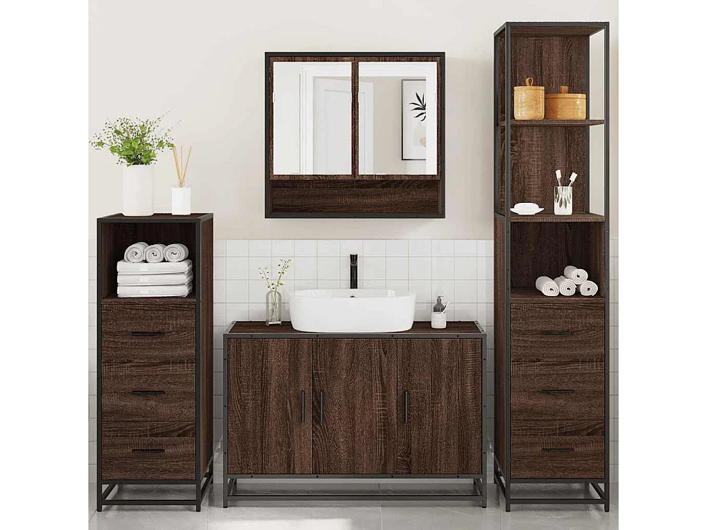 Ensemble de meubles de salle de bain 4 pcs chêne marron