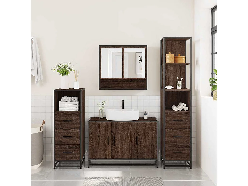 Ensemble de meubles de salle de bain 4 pcs chêne marron