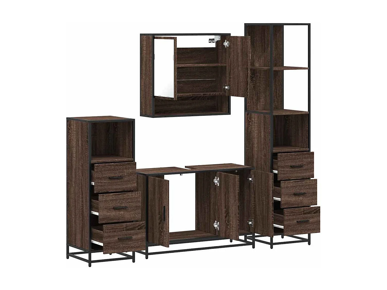 Ensemble de meubles de salle de bain 4 pcs chêne marron