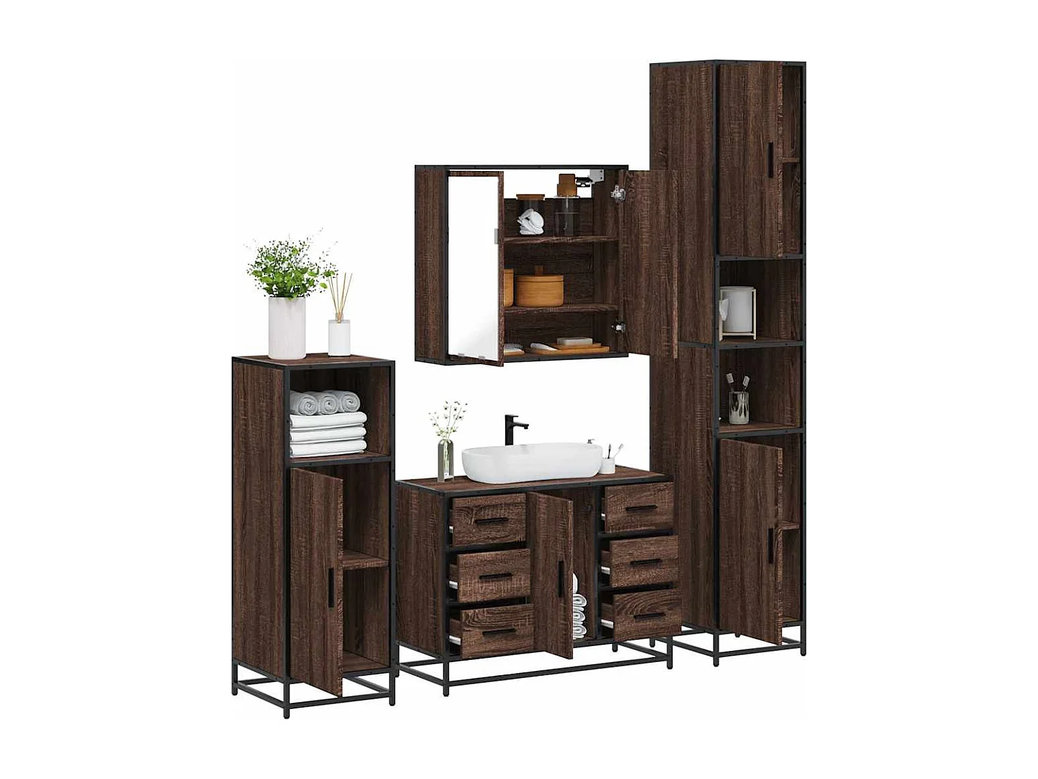 Set di mobili da bagno 4 pezzi rovere marrone