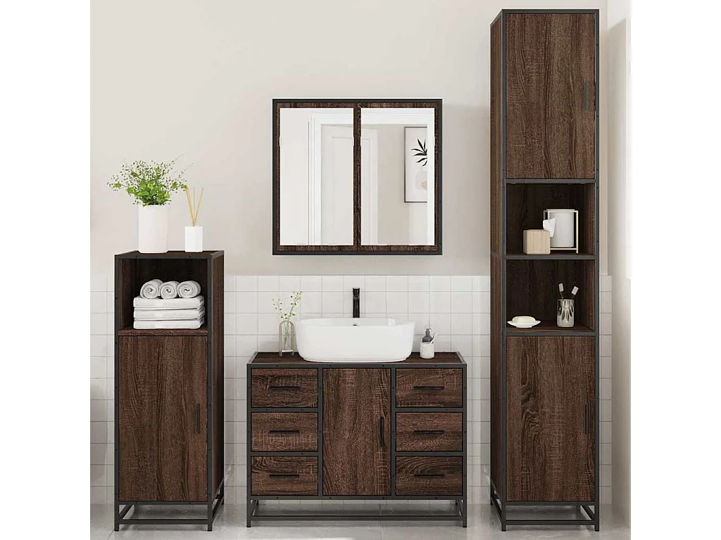 Set di mobili da bagno 4 pezzi rovere marrone