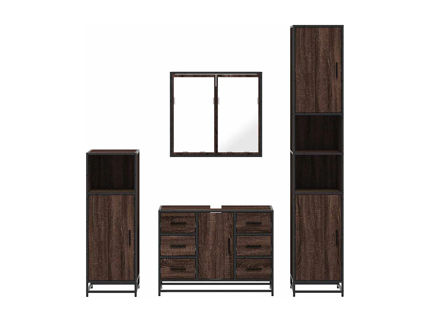 Set di mobili da bagno 4 pezzi rovere marrone