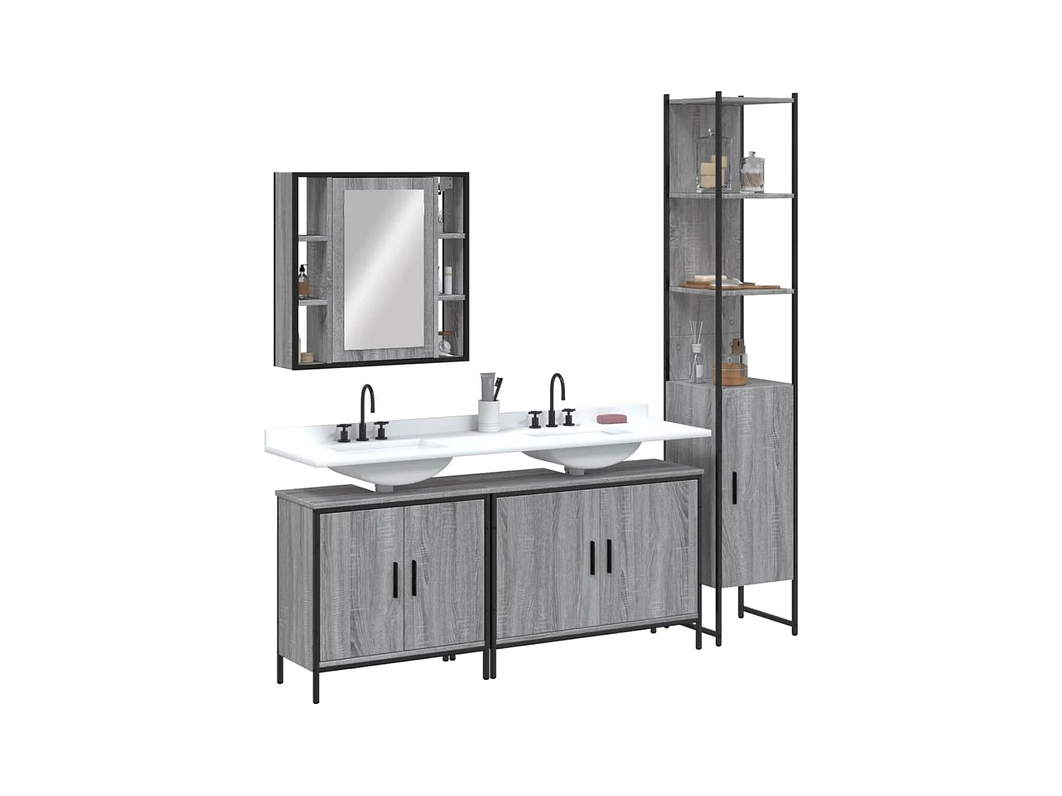 Ensemble d'armoires de salle de bain 4 pcs sonoma gris