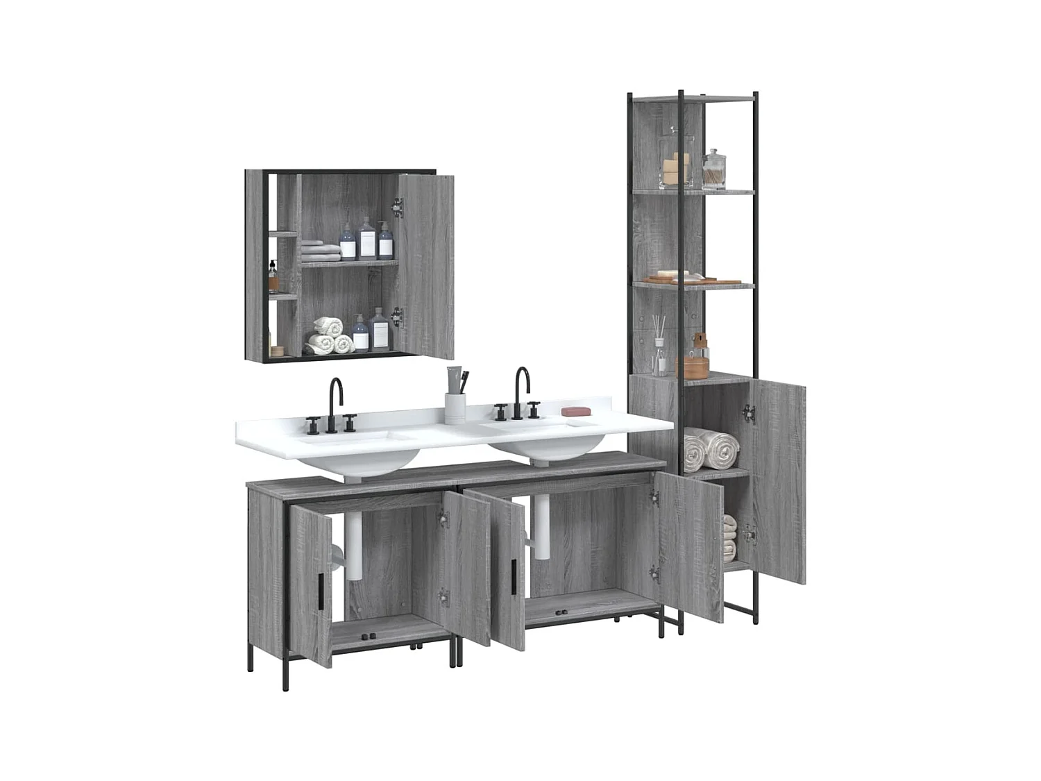 Ensemble d'armoires de salle de bain 4 pcs sonoma gris