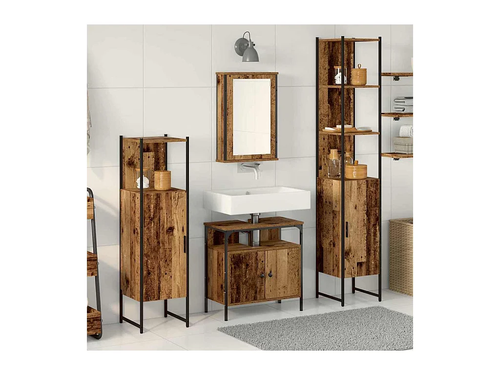 Ensemble de mobilier de salle de bain 4 pcs Bois ancien