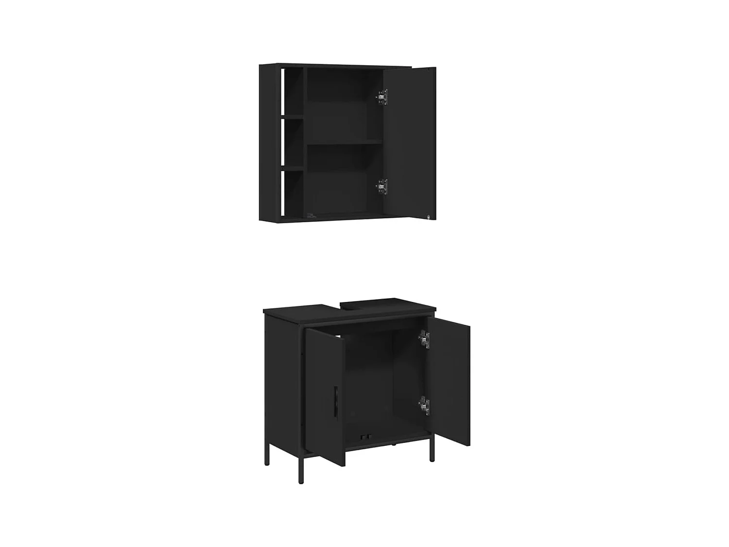 Set di mobili da bagno in legno ingegnerizzato nero, 2 pezzi