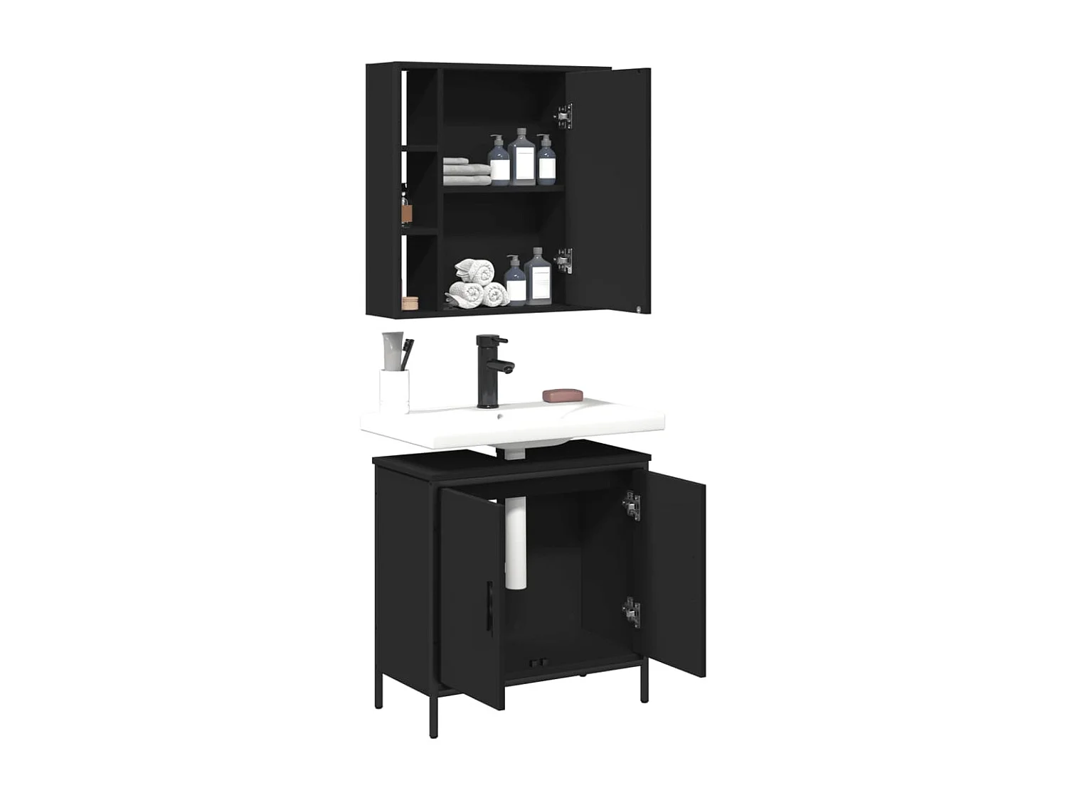 Conjunto de muebles de baño de 2 piezas de madera de ingeniería negra