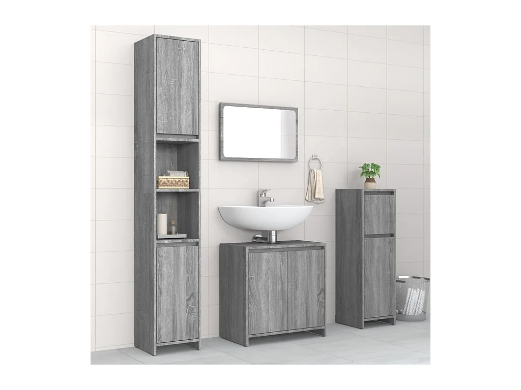 Ensemble de meubles de salle de bain 4 pcs Sonoma gris