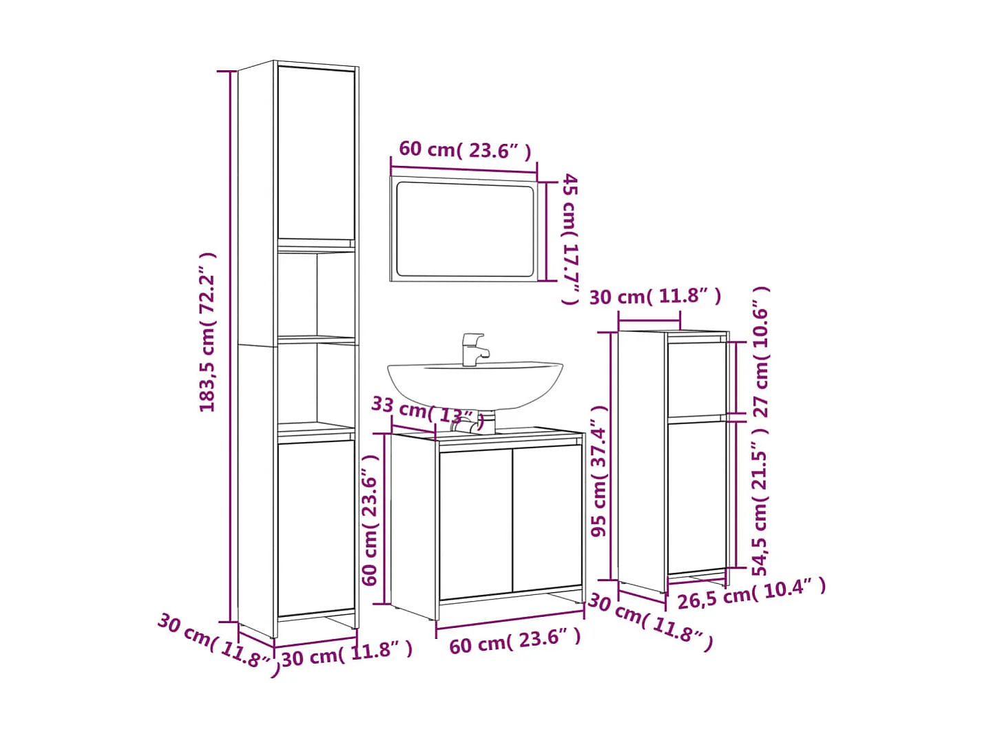 Juego de muebles de baño de 4 piezas Sonoma Grey