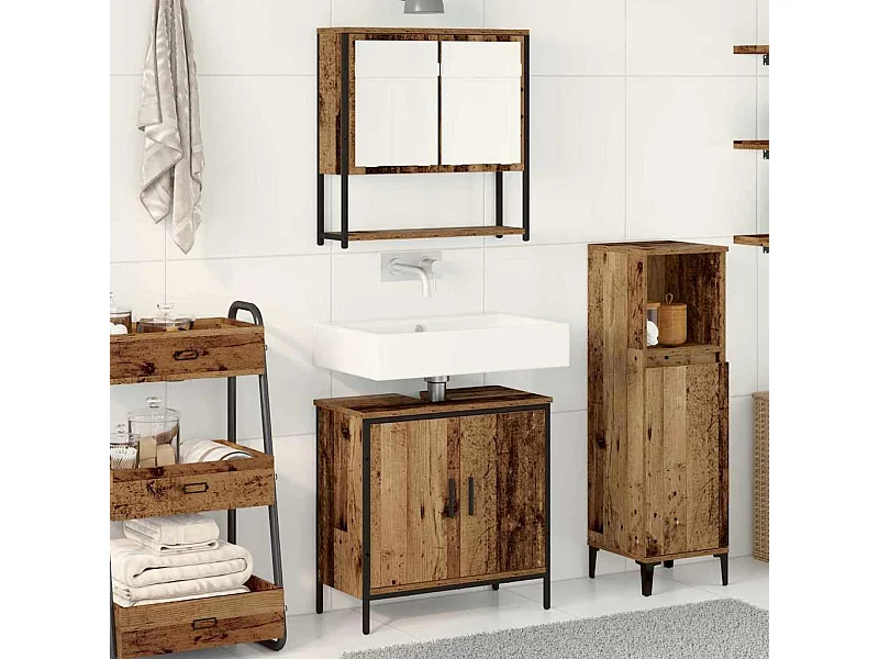 Conjunto de muebles de baño con puerta 2 piezas Marrón