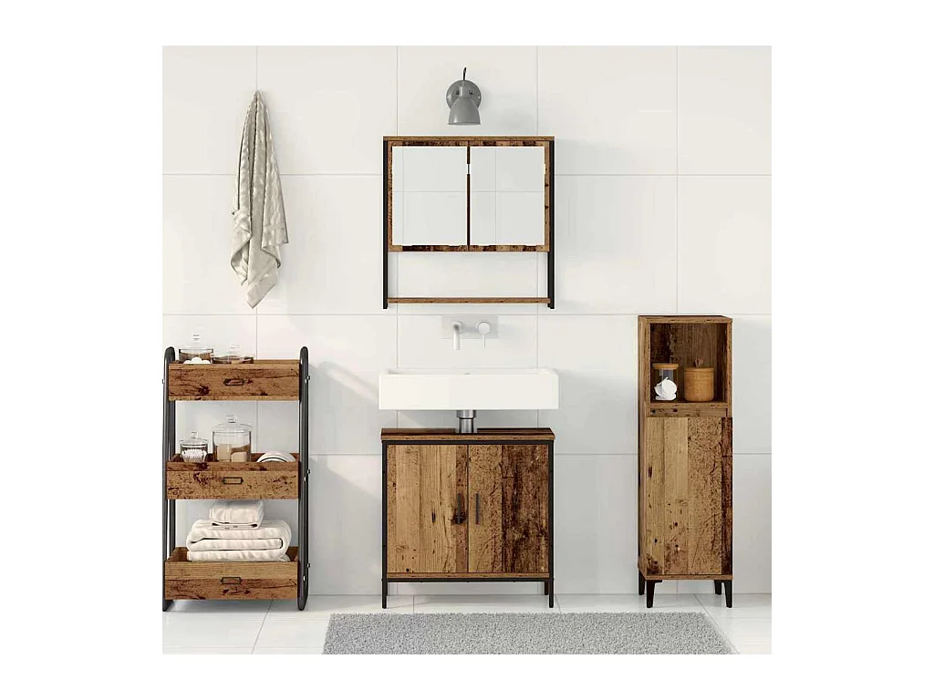 Conjunto de muebles de baño con puerta 2 piezas Marrón