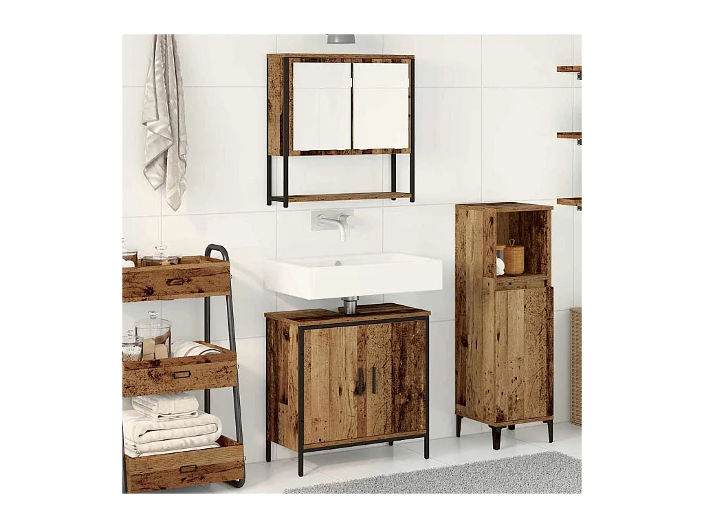 Ensemble de mobilier de salle de bain avec porte 2 pcs Marron
