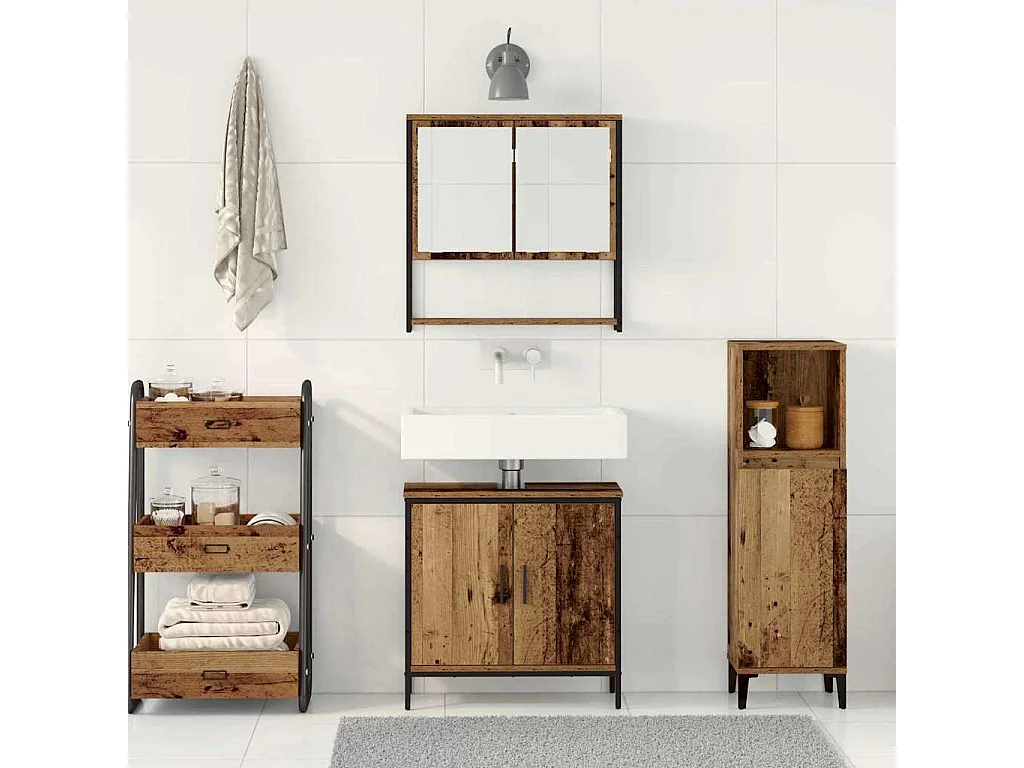 Ensemble de mobilier de salle de bain avec porte 2 pcs Marron