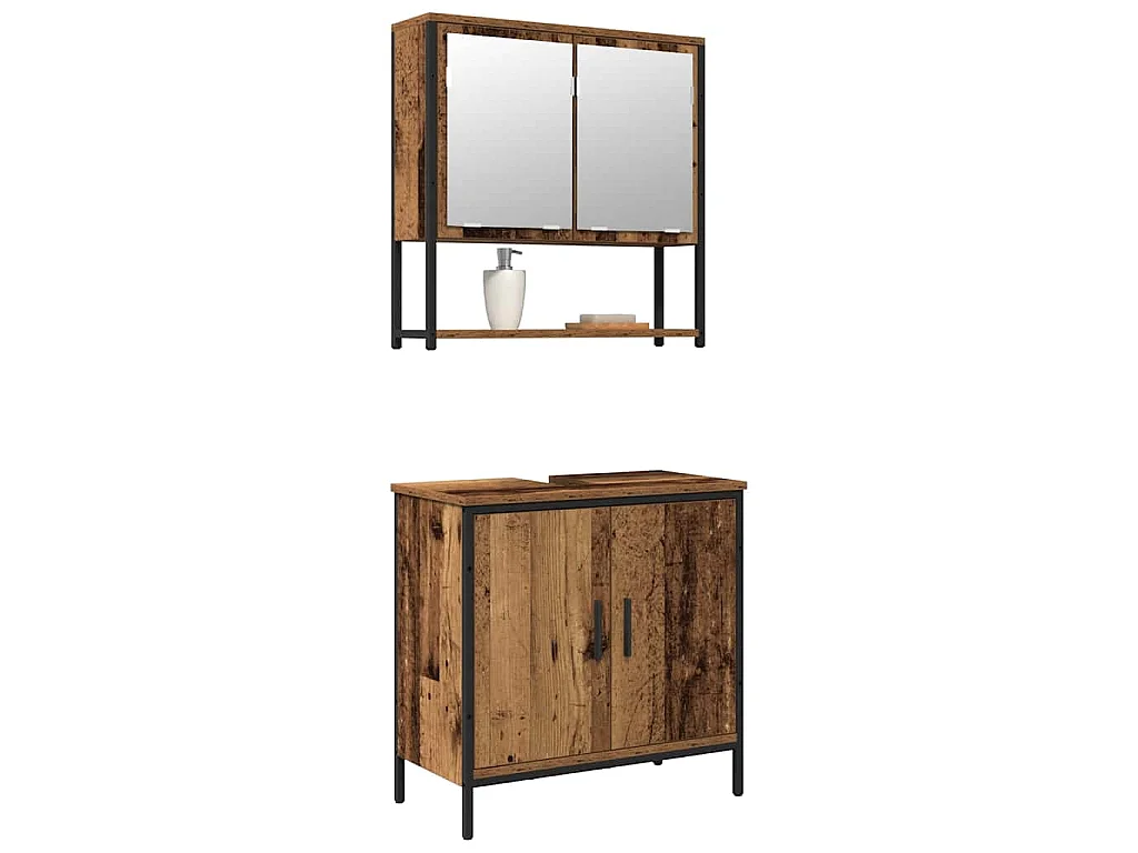 Ensemble de mobilier de salle de bain avec porte 2 pcs Marron