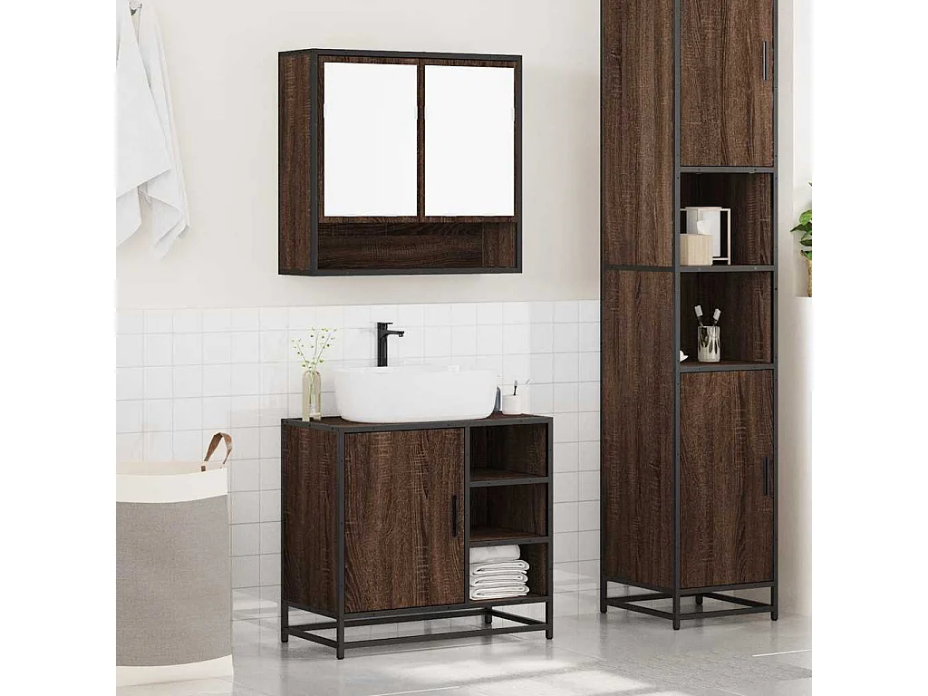 Ensemble de meubles de salle de bain 2 pcs Chêne marron