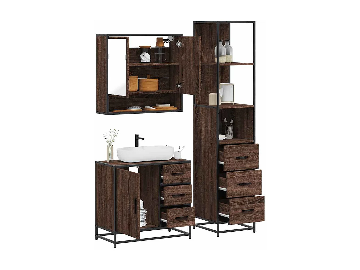 Ensemble de meubles de salle de bain 3 pcs Chêne marron