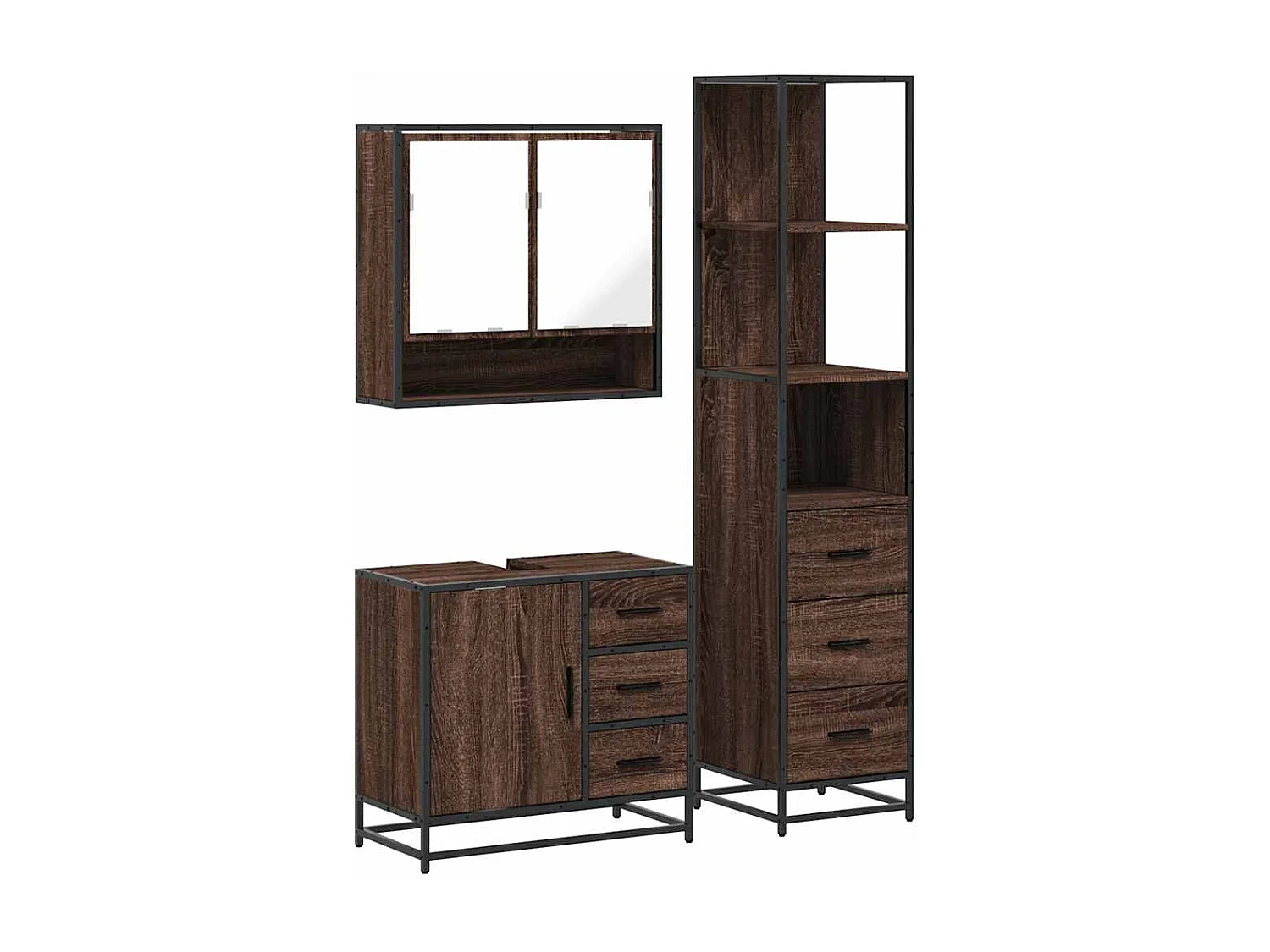 Ensemble de meubles de salle de bain 3 pcs Chêne marron