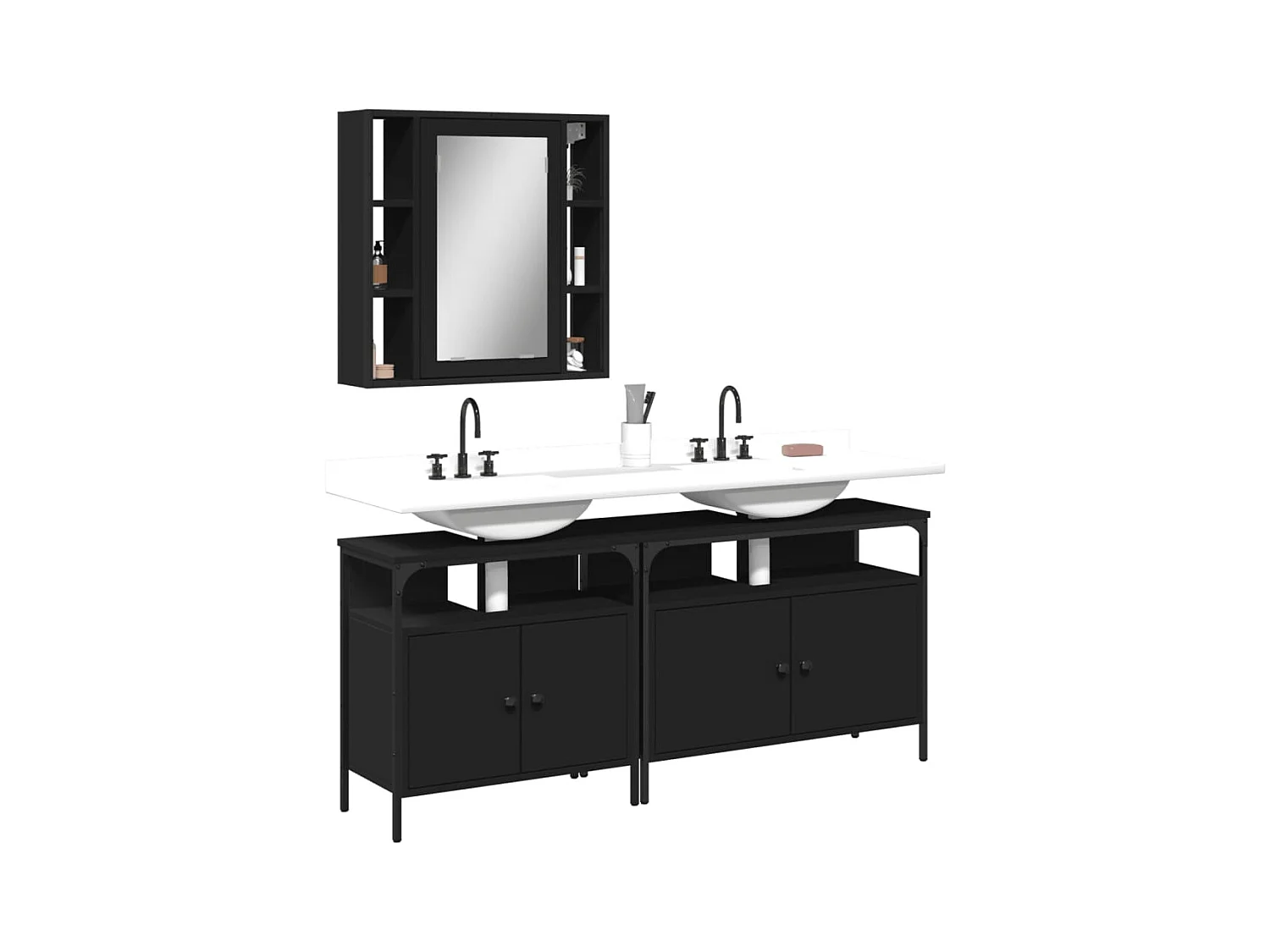 Ensemble d'armoires salle de bain 3 pcs noir bois d'ingénierie