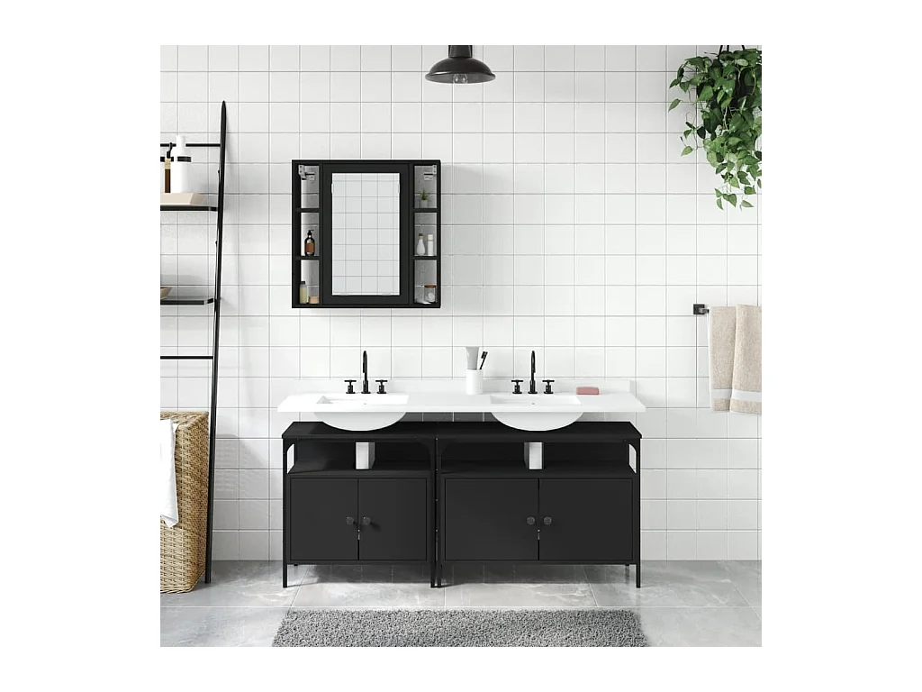 Ensemble d'armoires salle de bain 3 pcs noir bois d'ingénierie
