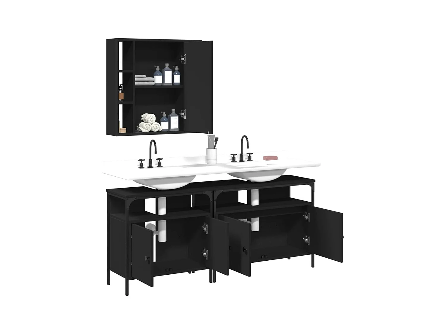 Ensemble d'armoires salle de bain 3 pcs noir bois d'ingénierie