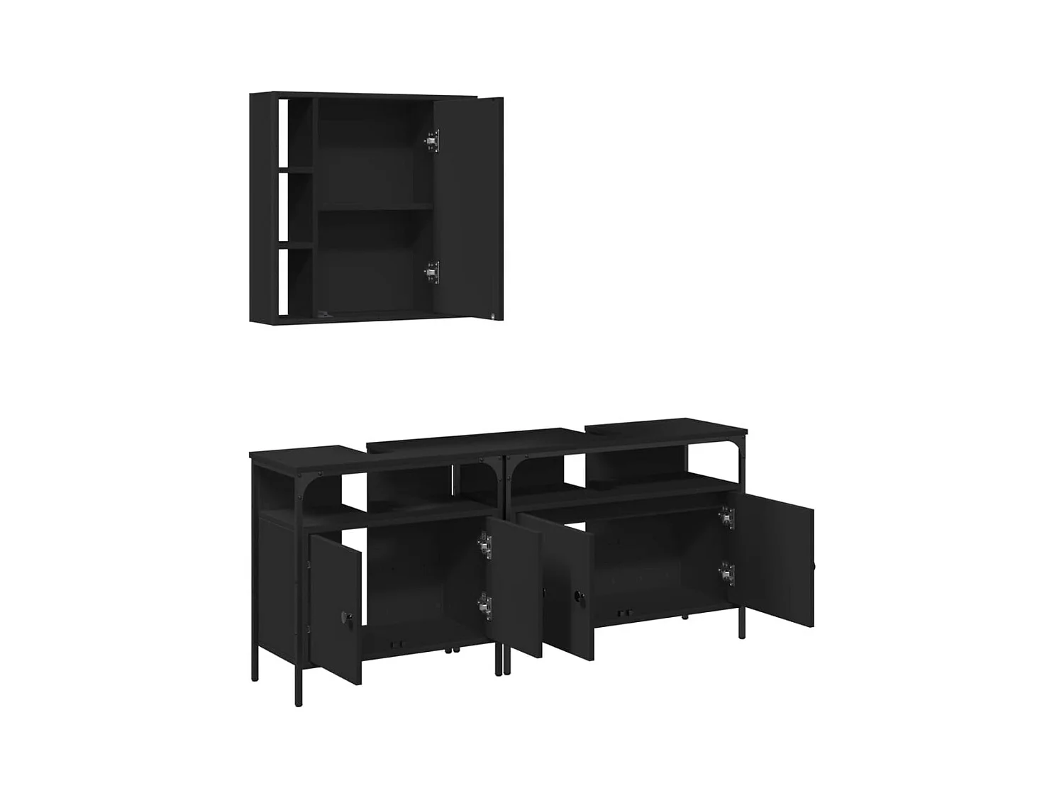 Ensemble d'armoires salle de bain 3 pcs noir bois d'ingénierie