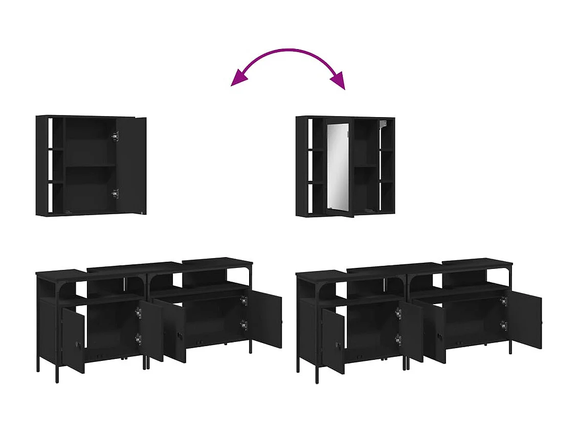 Ensemble d'armoires salle de bain 3 pcs noir bois d'ingénierie