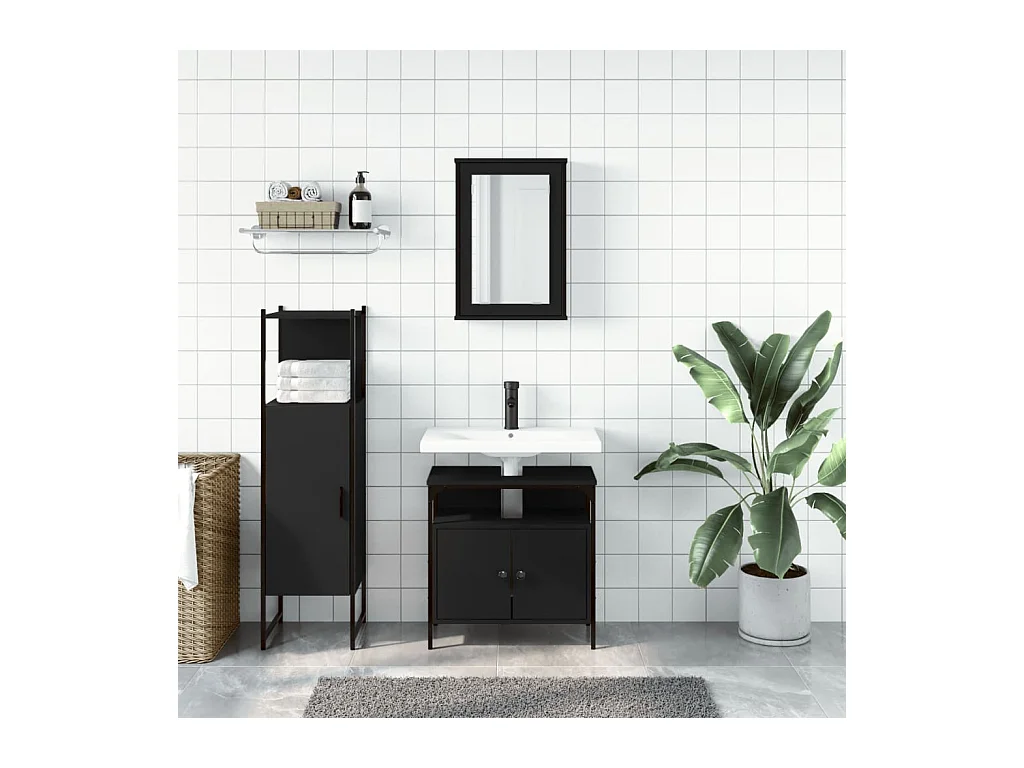 Ensemble de meubles salle de bain 3 pcs noir bois d'ingénierie