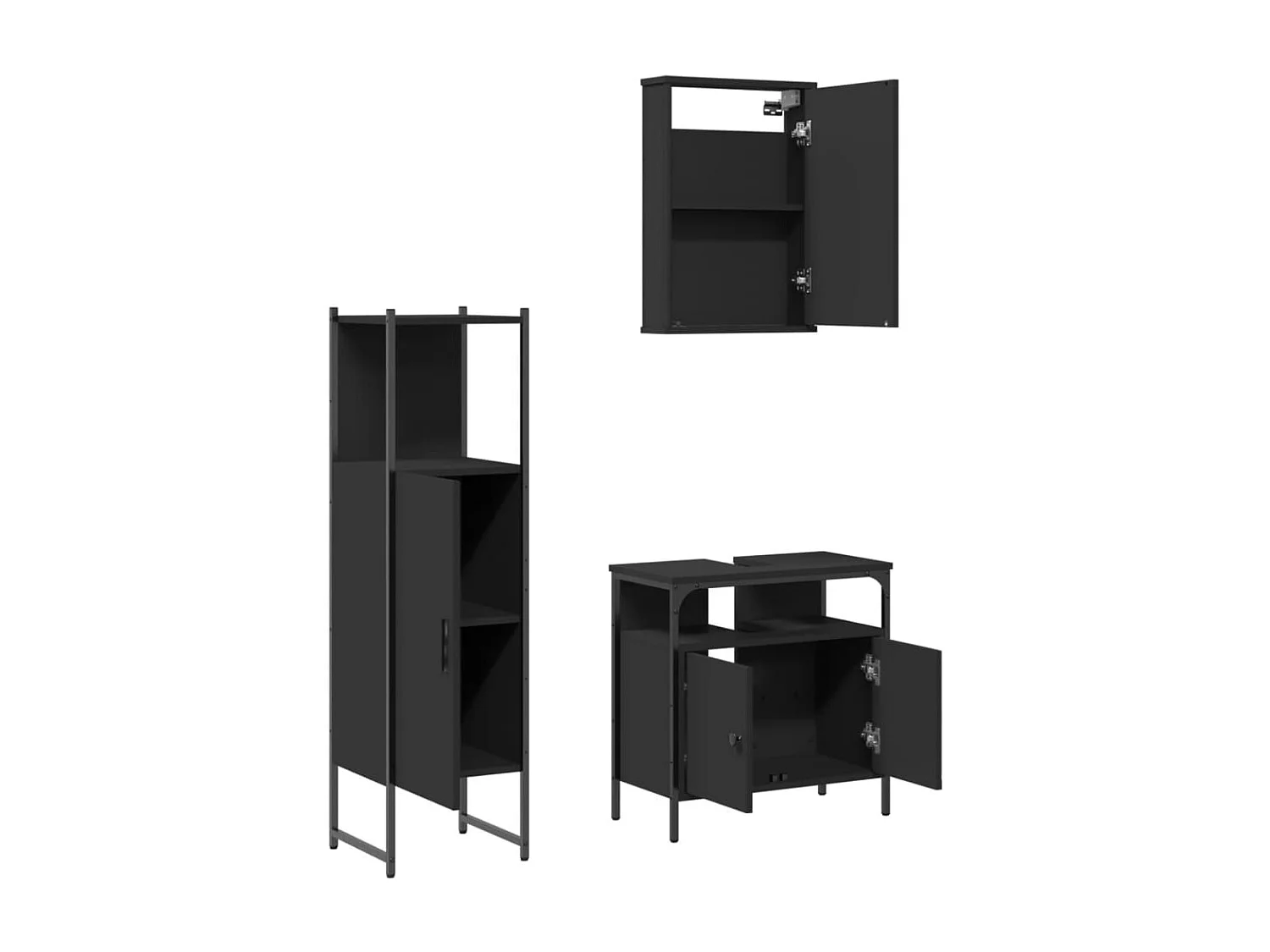 Ensemble de meubles salle de bain 3 pcs noir bois d'ingénierie