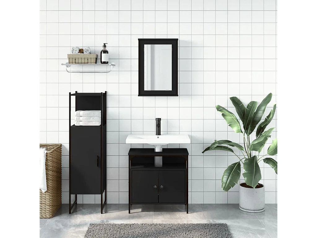 Ensemble de meubles salle de bain 3 pcs noir bois d'ingénierie