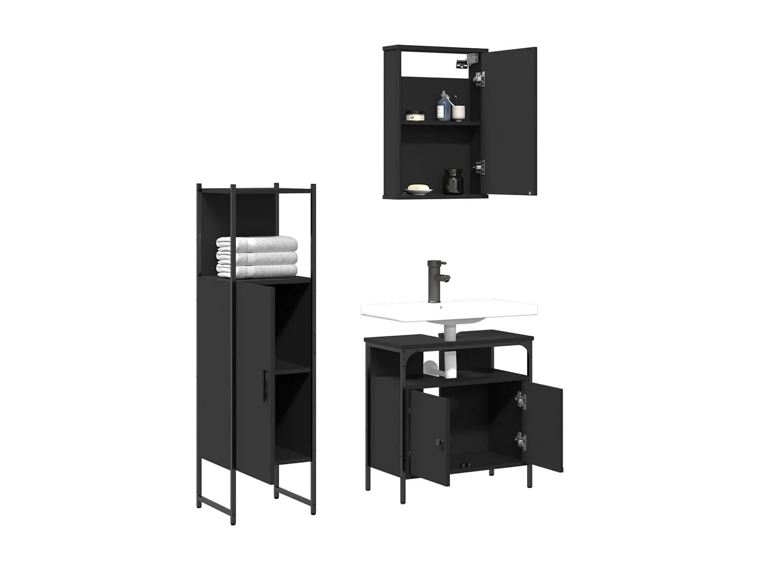 Ensemble de meubles salle de bain 3 pcs noir bois d'ingénierie