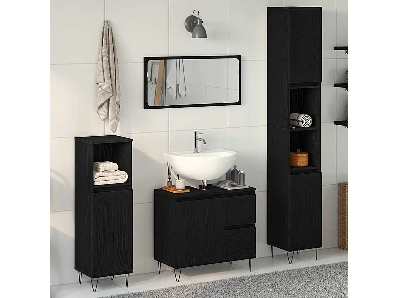 Set di mobili da bagno 3 pezzi in rovere nero