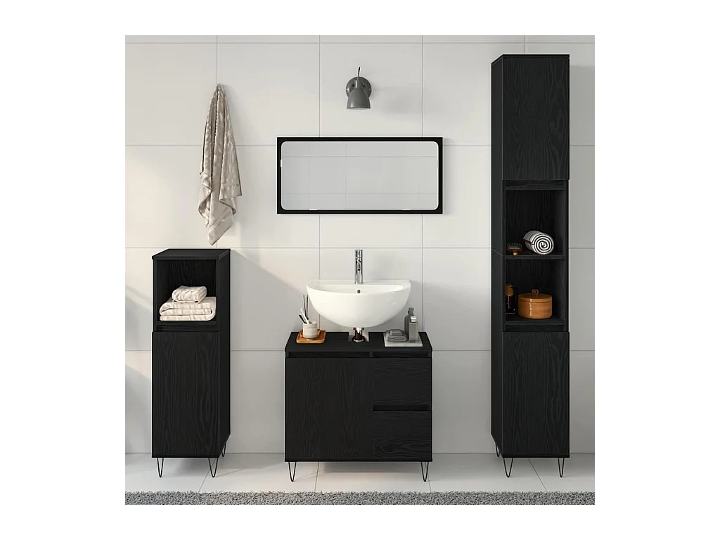 Set di mobili da bagno 3 pezzi in rovere nero