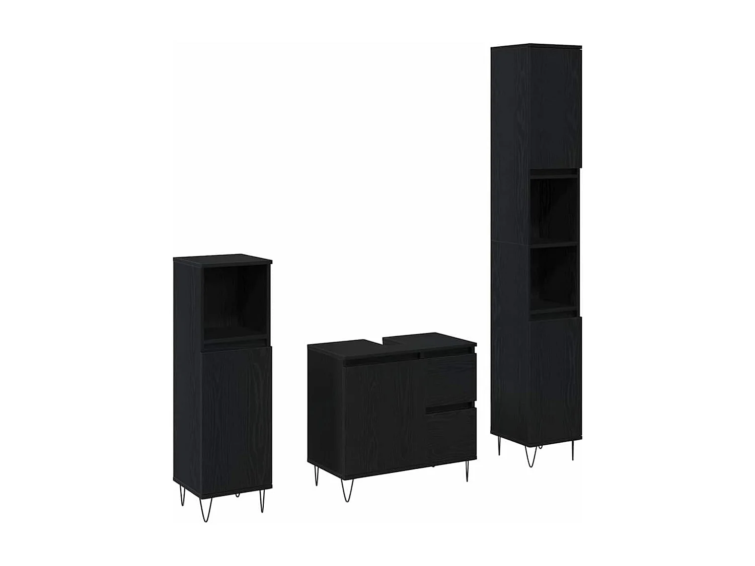 3-teiliges Badmöbel-Set in Eiche schwarz