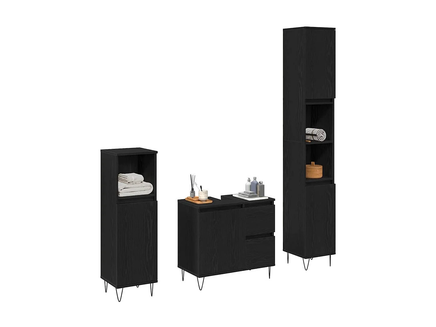 3-teiliges Badmöbel-Set in Eiche schwarz