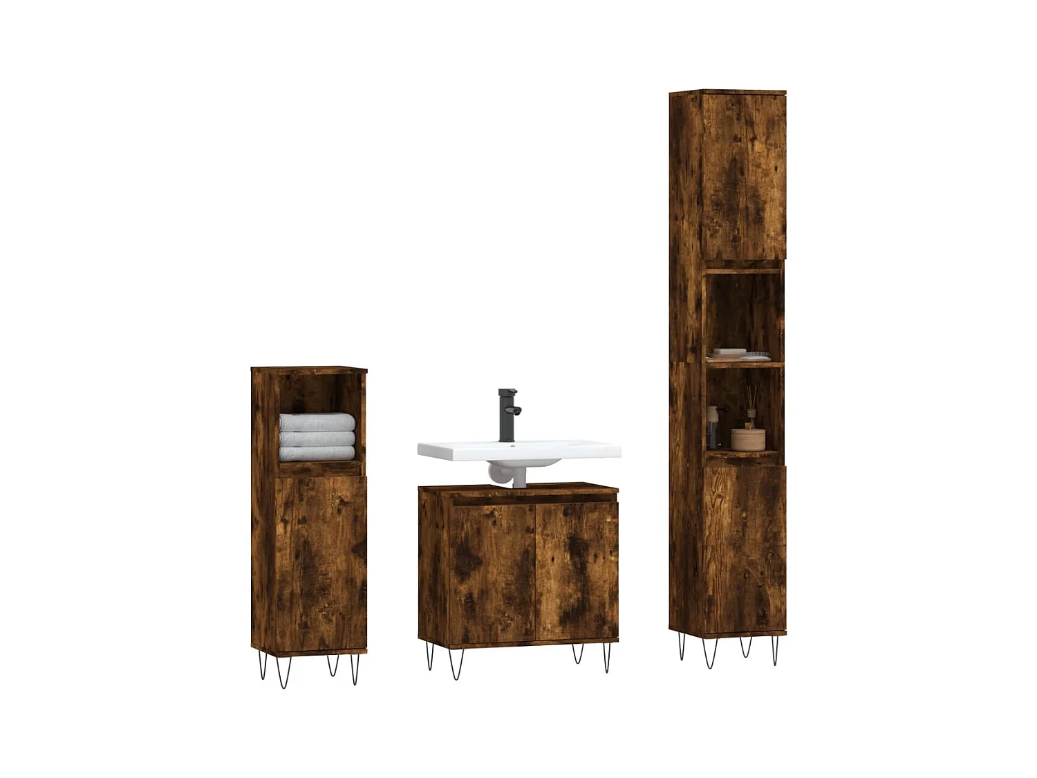 Ensemble d'armoires de salle de bain 3 pcs chêne fumé