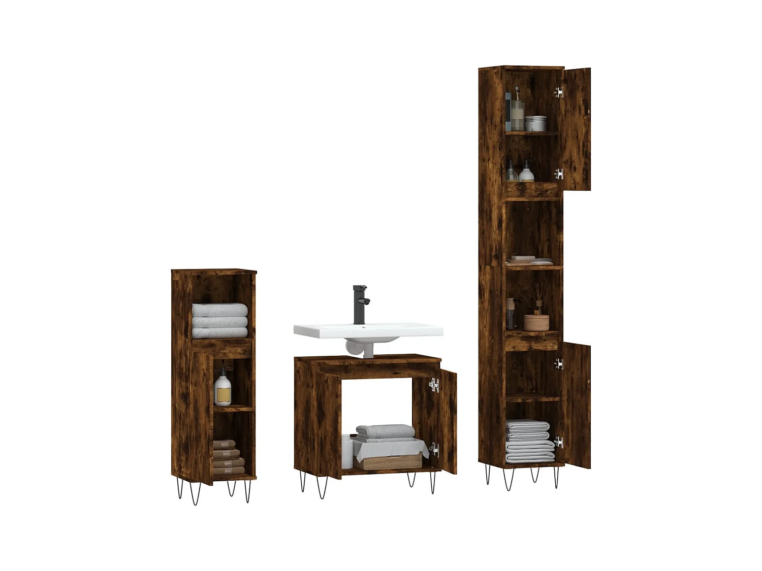Ensemble d'armoires de salle de bain 3 pcs chêne fumé