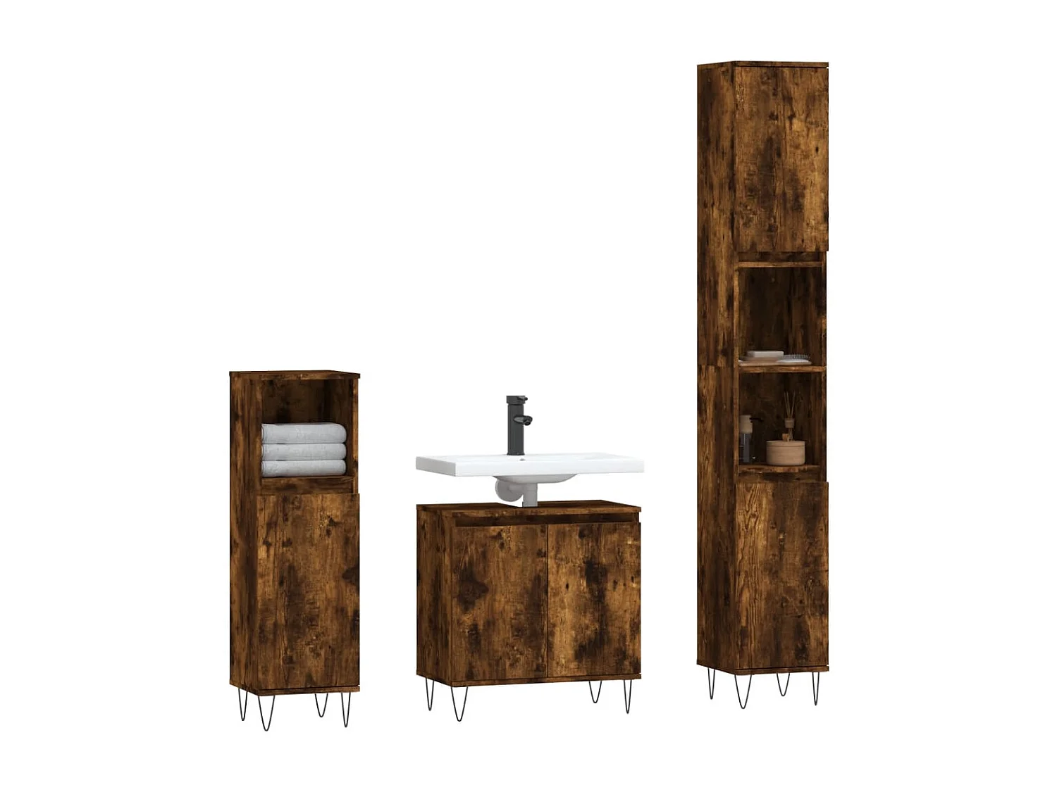 Ensemble d'armoires de salle de bain 3 pcs chêne fumé