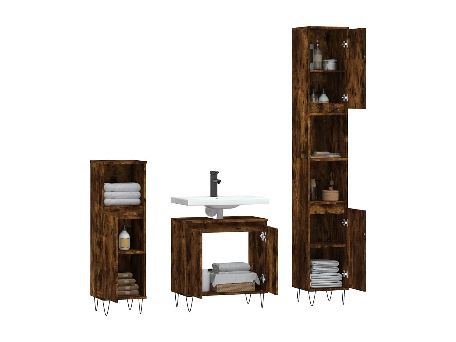 Ensemble d'armoires de salle de bain 3 pcs chêne fumé