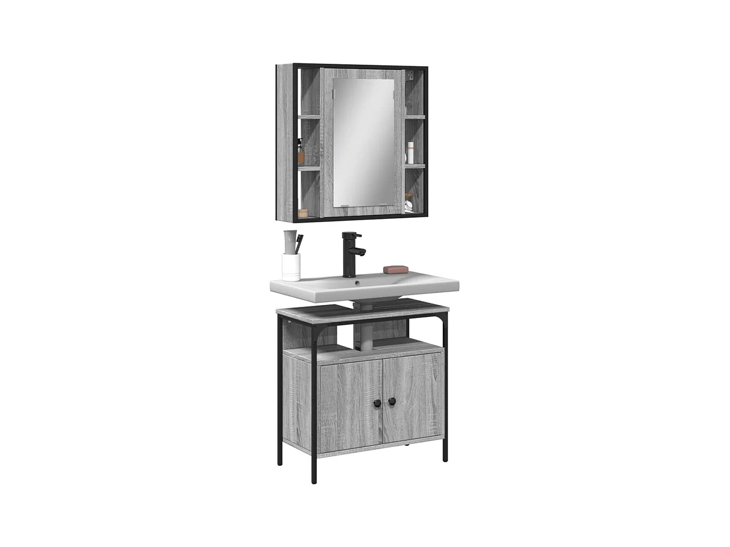 Ensemble de meubles de salle de bain 2 pcs Sonoma gris
