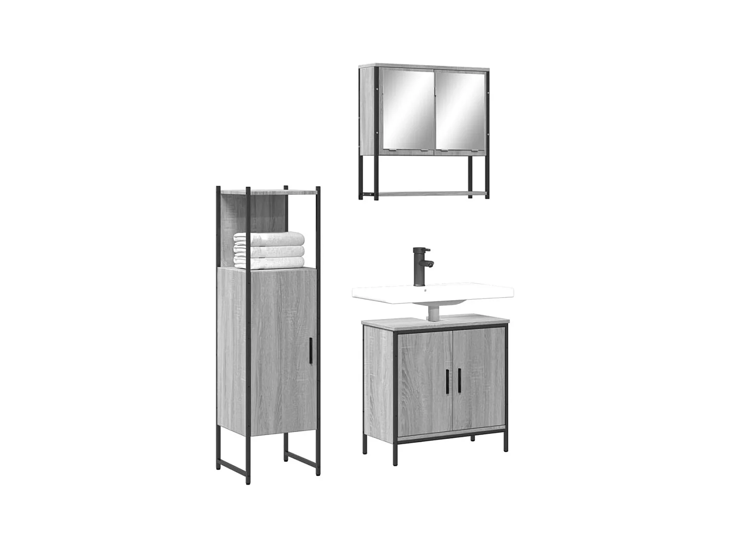 Ensemble de meubles de salle de bain 3 pcs Sonoma gris