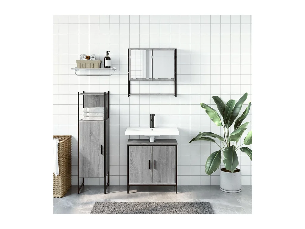 Ensemble de meubles de salle de bain 3 pcs Sonoma gris