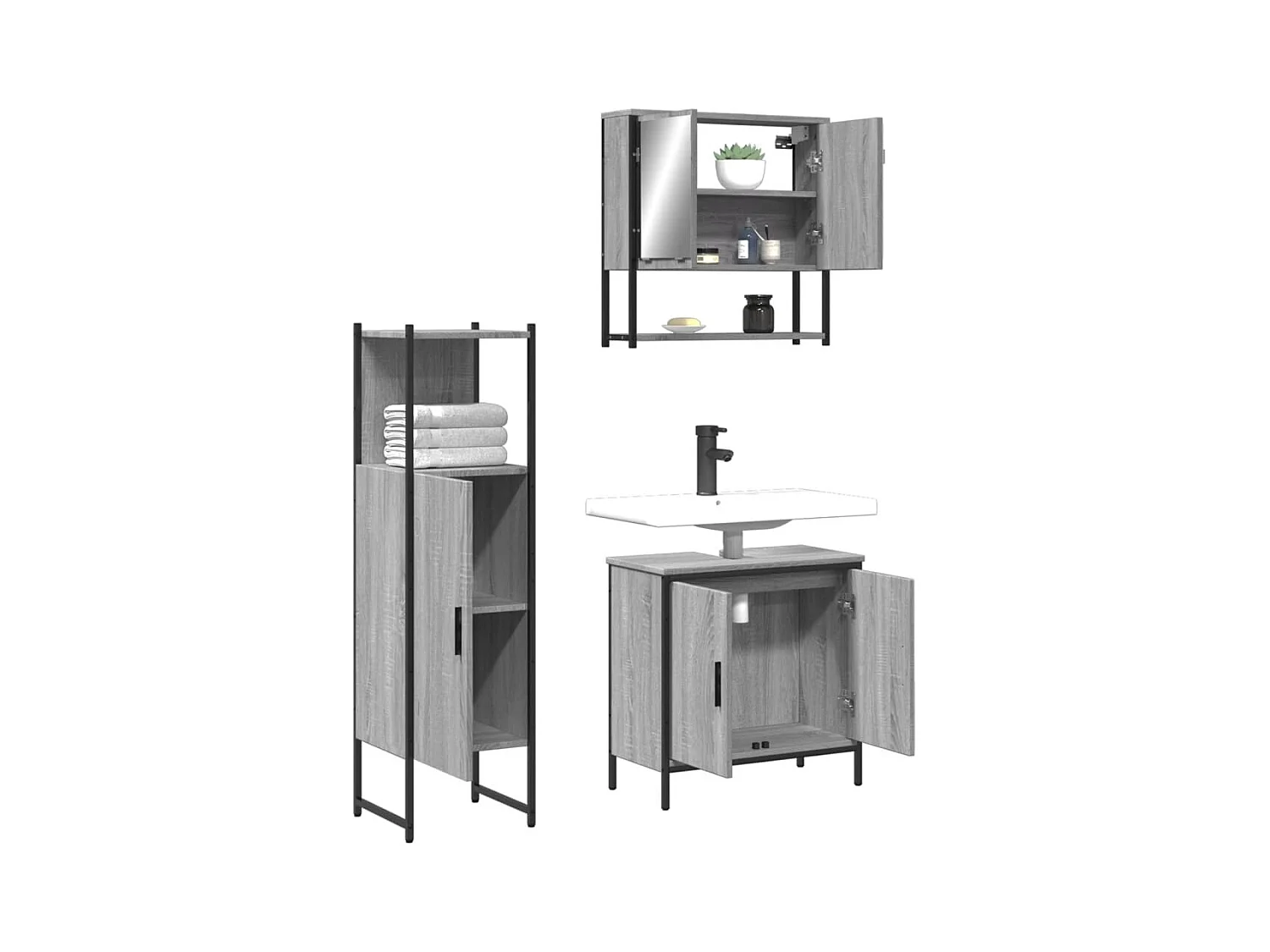 Ensemble de meubles de salle de bain 3 pcs Sonoma gris