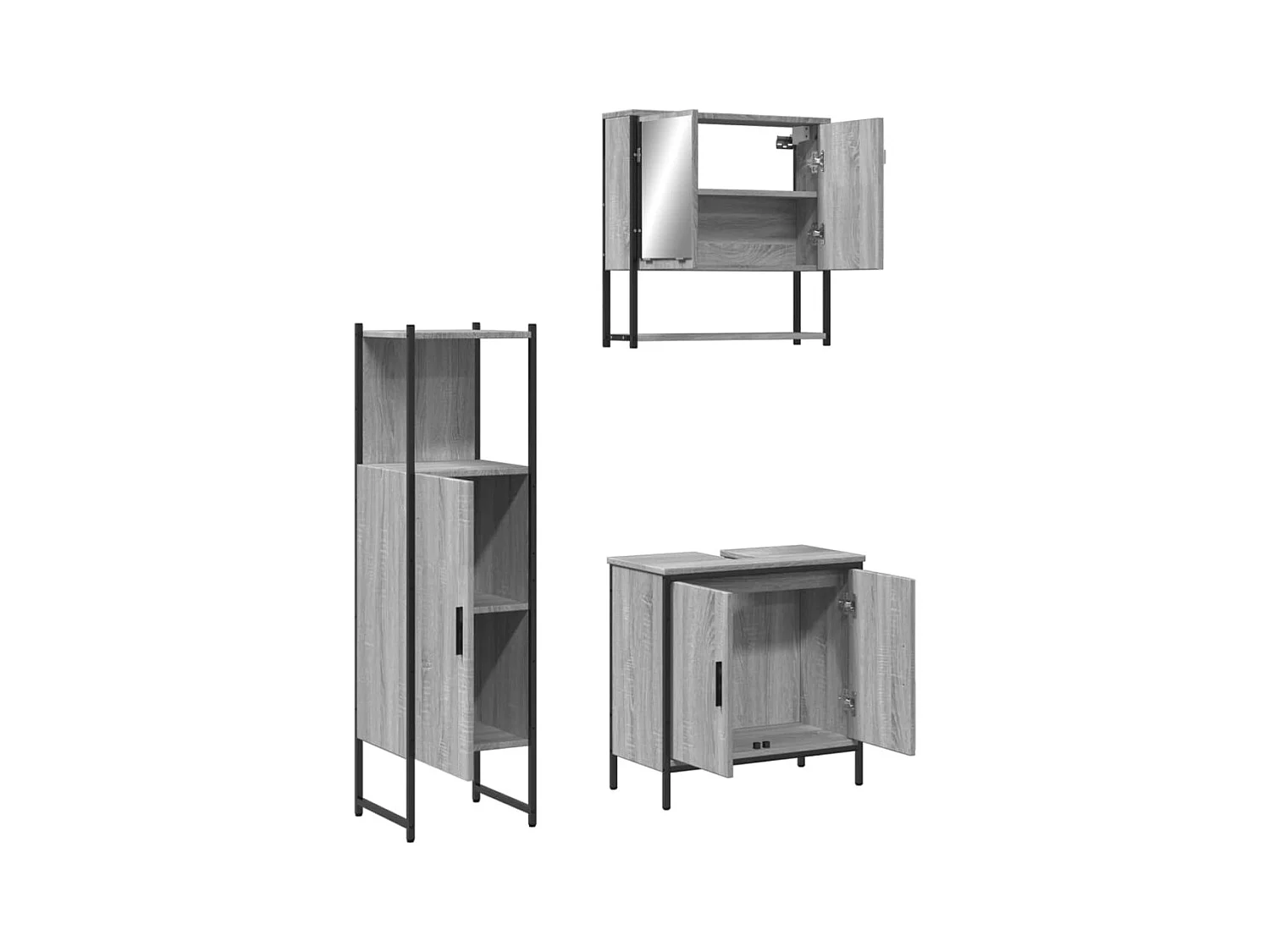 Ensemble de meubles de salle de bain 3 pcs Sonoma gris