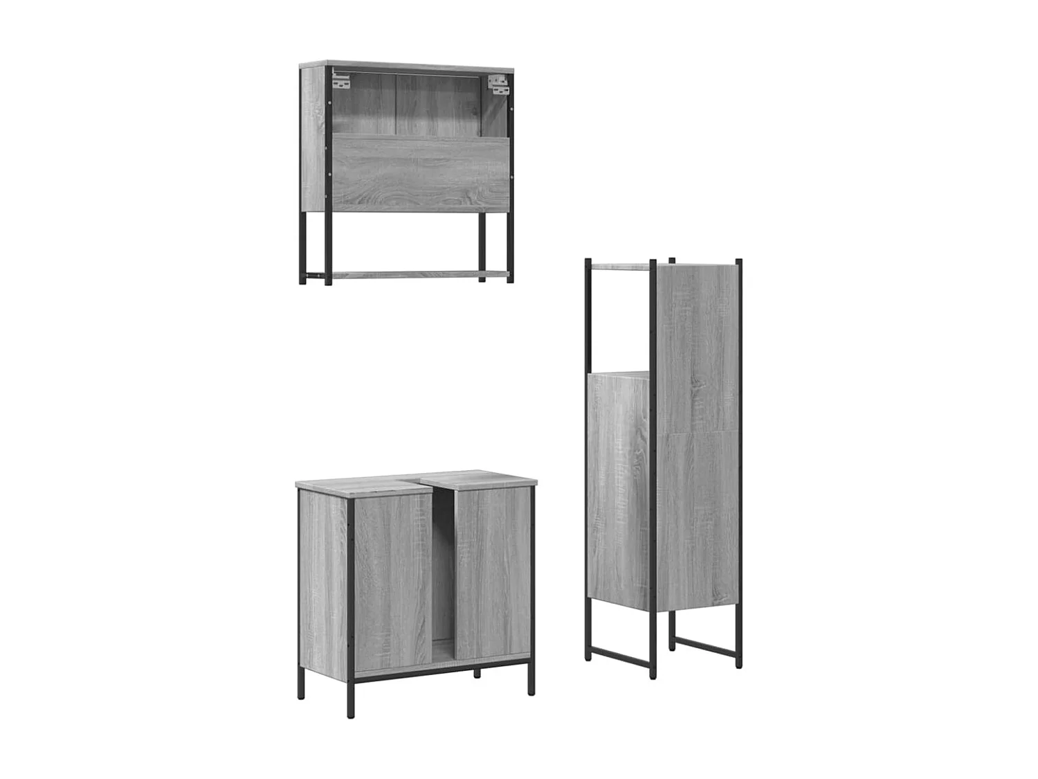 Ensemble de meubles de salle de bain 3 pcs Sonoma gris
